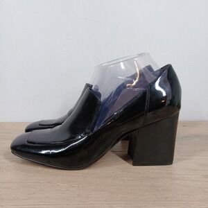 Marc Fisher Heels Womens 9 Black Patent Block Heel Square Toe Chic Y2K Retro